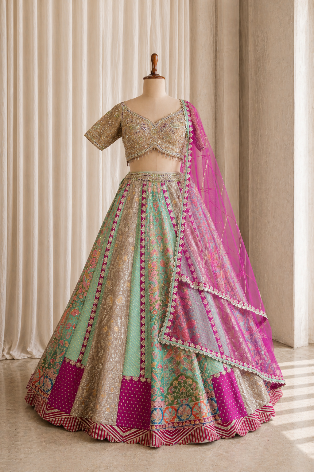 Traditional Multi-Colored Lehenga choli with Weaving And Designer Work