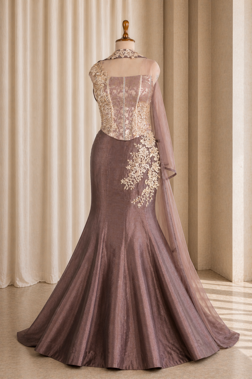 Amazing Brown Fish Cut lehenga with Designer Corset