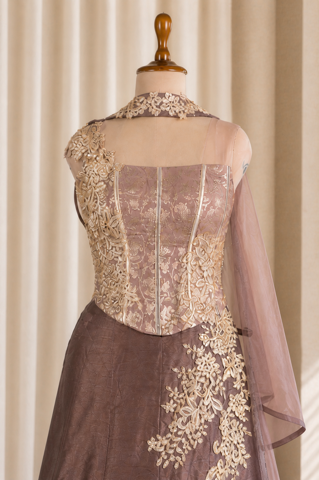 Amazing Brown Fish Cut lehenga with Designer Corset