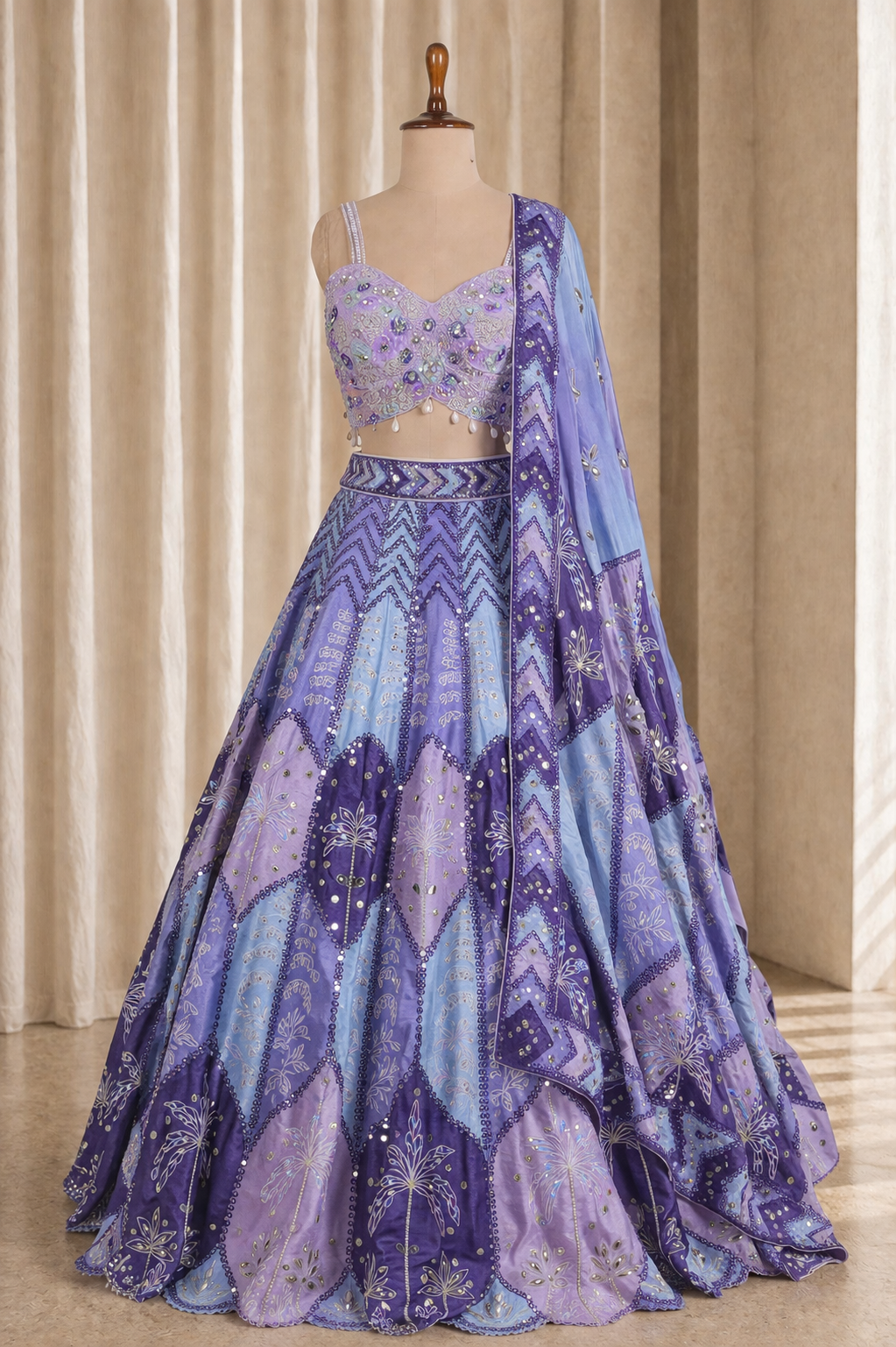 Stunning Purple-lavender Lehenga Choli With Designer Work On Silk