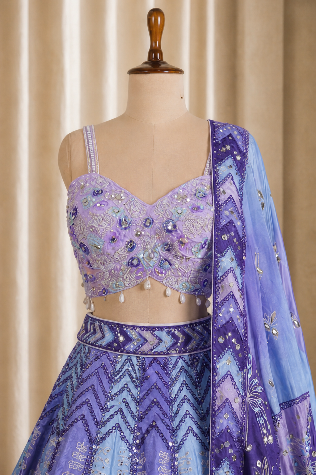 Stunning Purple-lavender Lehenga Choli With Designer Work On Silk