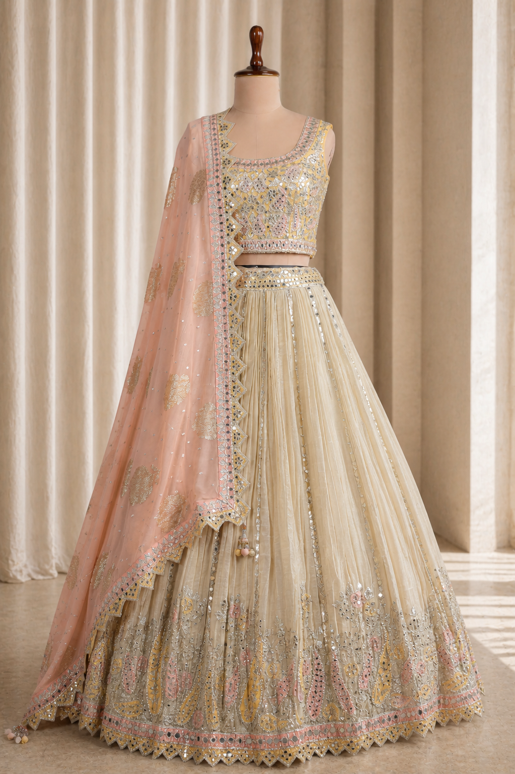 Gorgeous Designer Beige Hand-Work Lehenga Choli