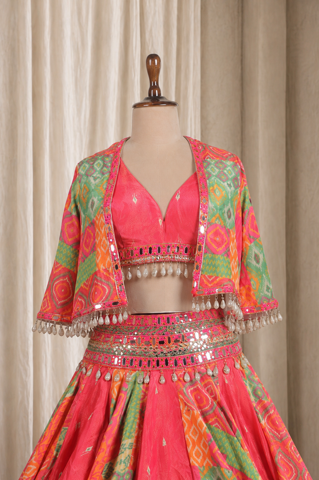 Amazing Red-Rani Jacket Style Lehenga choli With Mirror work