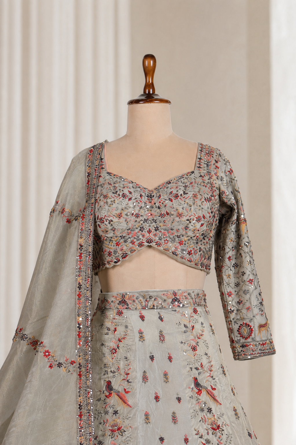 Incredible Grey-Multicolored embroidered Lehenga Choli