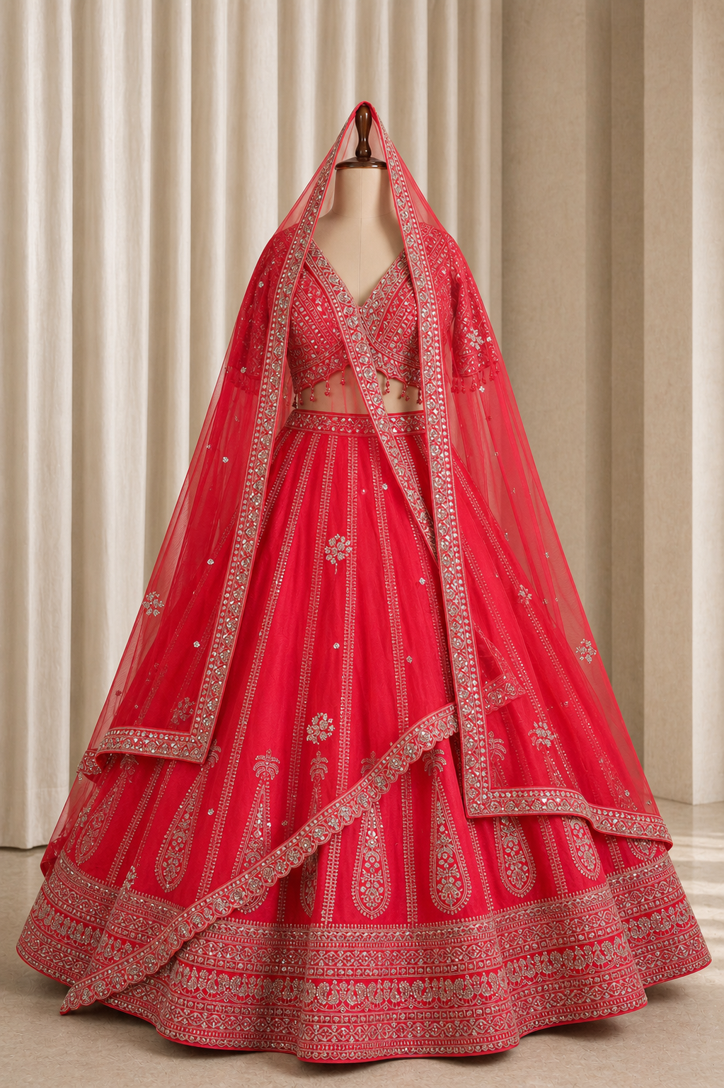 Stunning Rani Pink Bridal Lehenga With Sequins Work