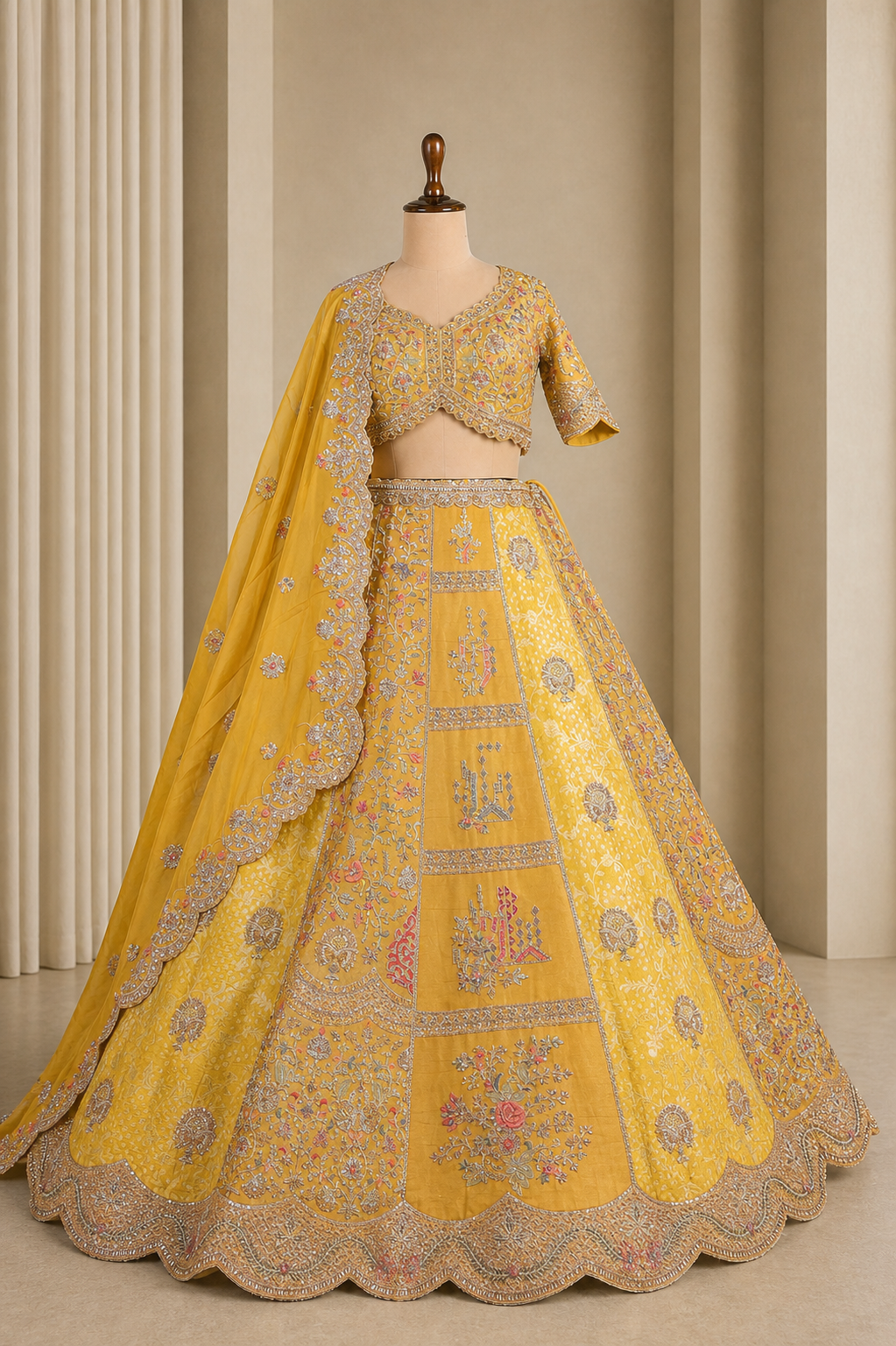 elegant Mustard yellow Lehenga with Weaving and Zari Work