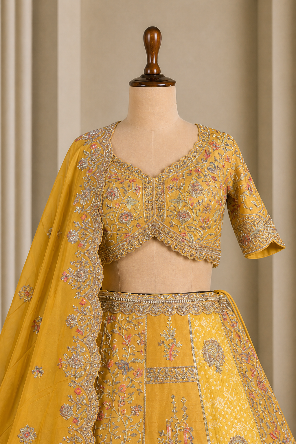 elegant Mustard yellow Lehenga with Weaving and Zari Work