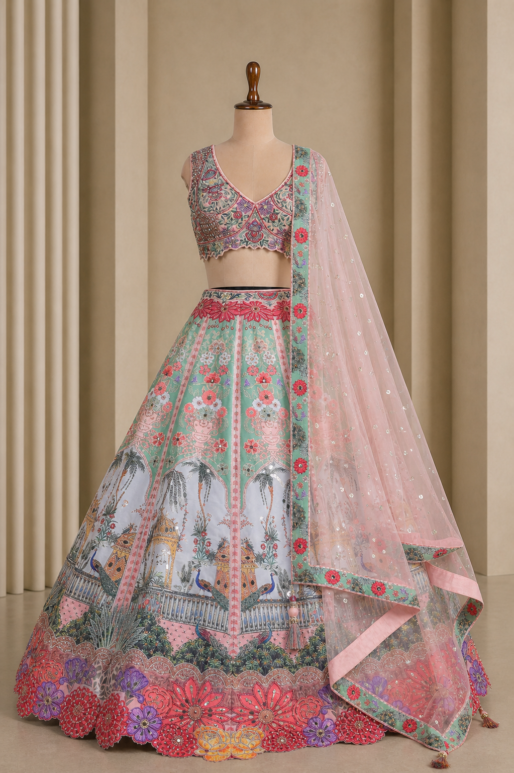 Intricate Designer multicolor embroidered Lehenga Choli