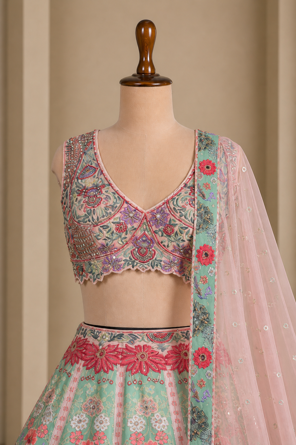 Intricate Designer multicolor embroidered Lehenga Choli