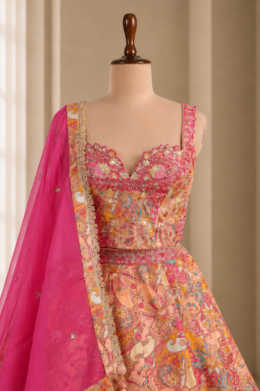 Attractive Multicolored Corset Lehenga With Designer Sequins And Cut Dana Work
