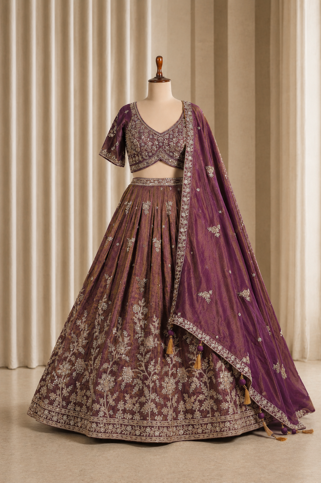 Royal Purple Lehenga With Zari And Cut Dana Work