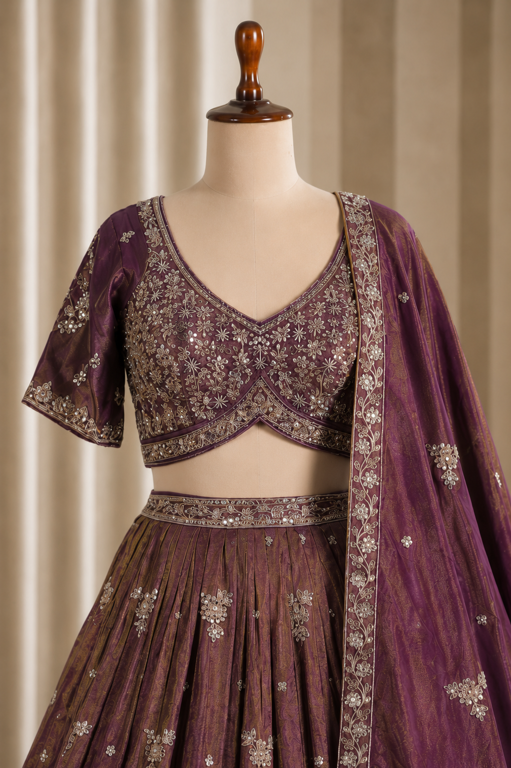 Royal Purple Lehenga With Zari And Cut Dana Work