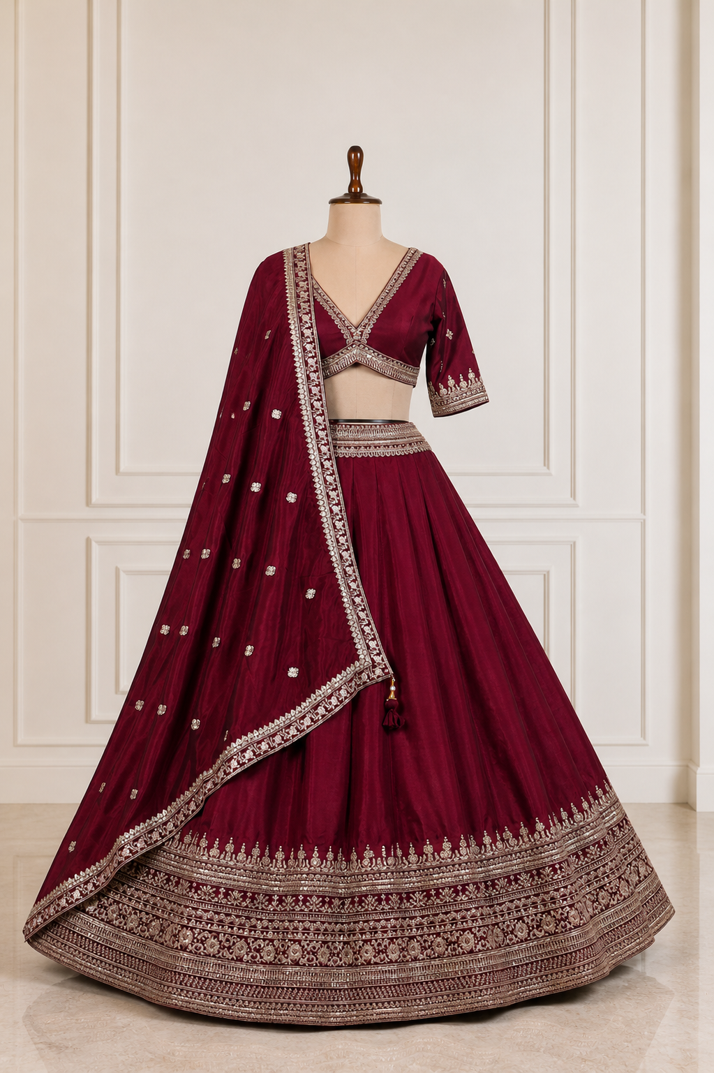 Royal Designer Replica Lehenga With Sequins And Zari Work in Maroon