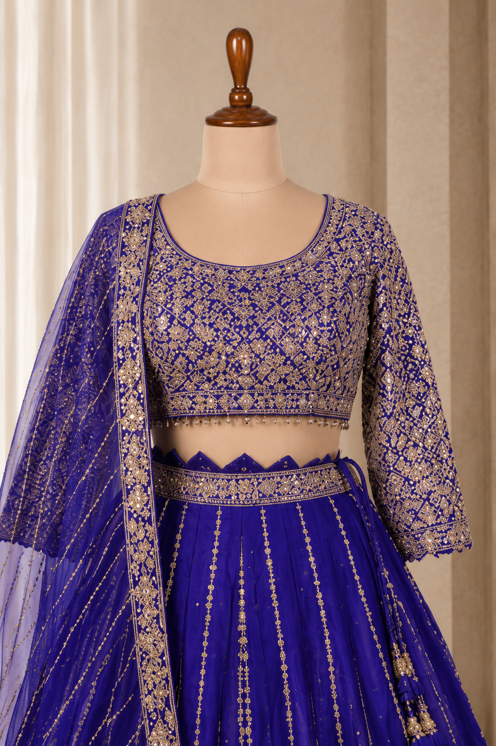 Elegant Royal Blue Lehenga With Zari And MIrror Work
