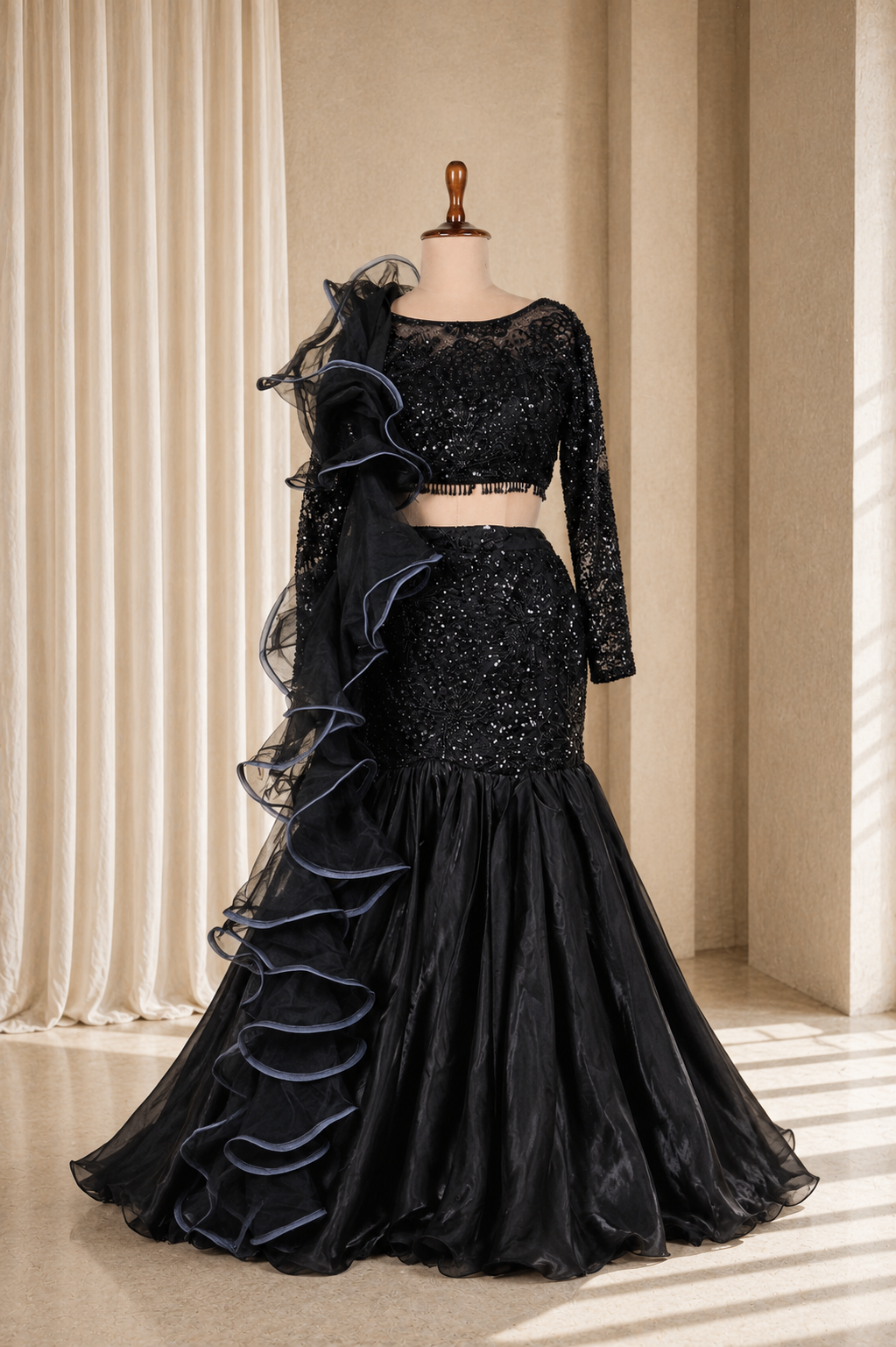 Amazing Designer Fish-Cut Lehenga With Sequins And Beads Work