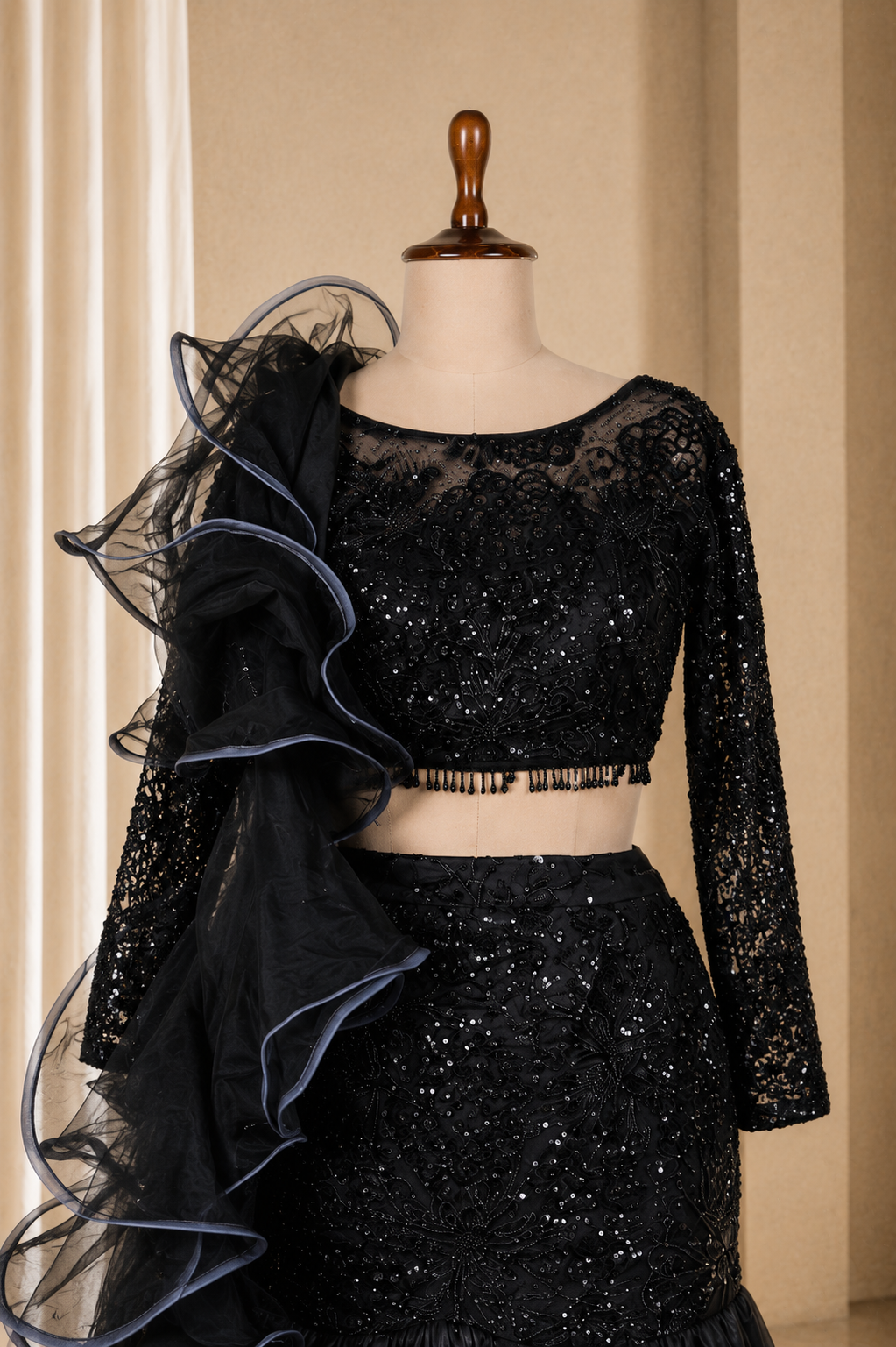 Amazing Designer Fish-Cut Lehenga With Sequins And Beads Work