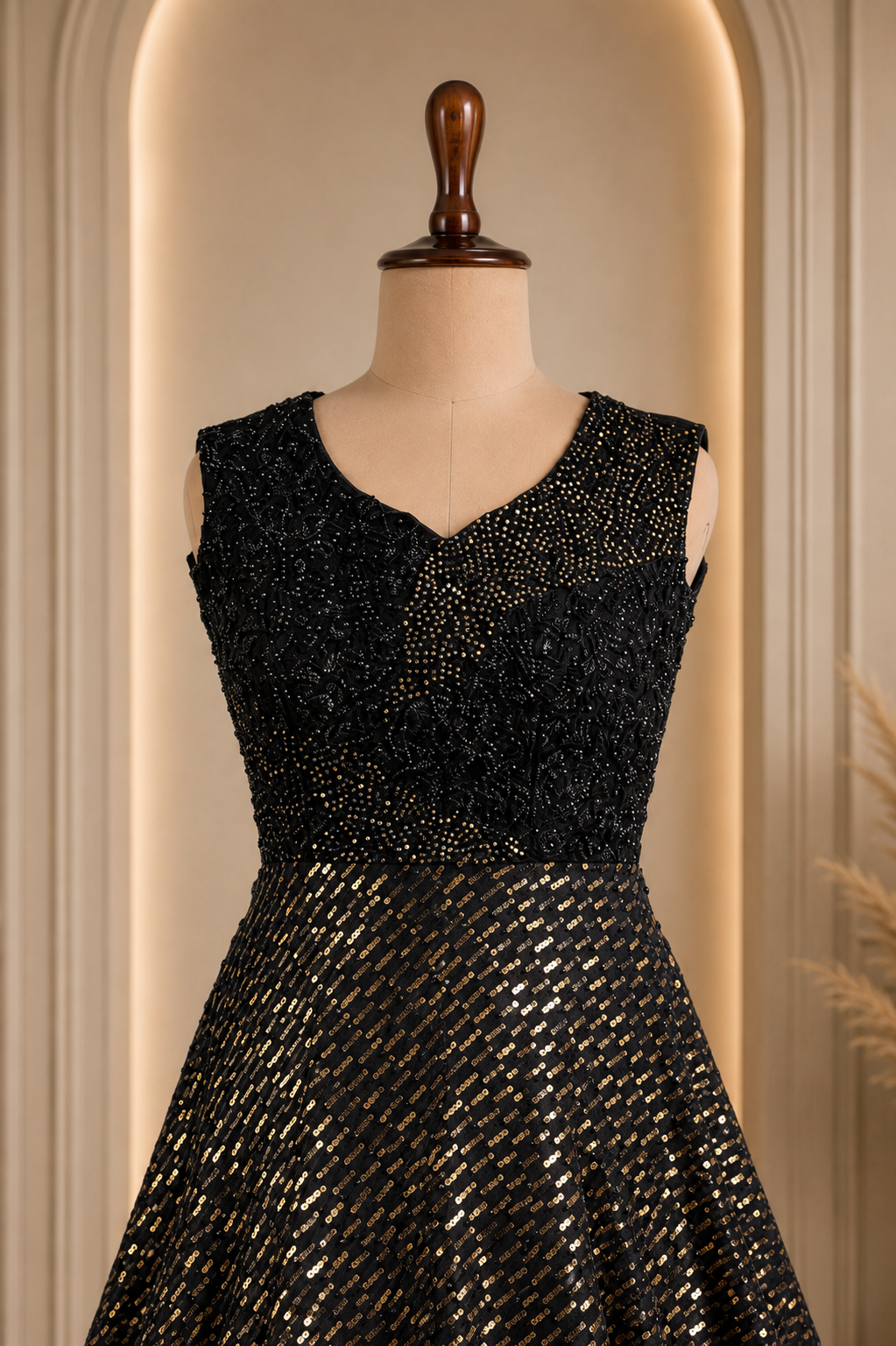 Dashing Black Gown With Contrasted Sequins And Cut Dana Work