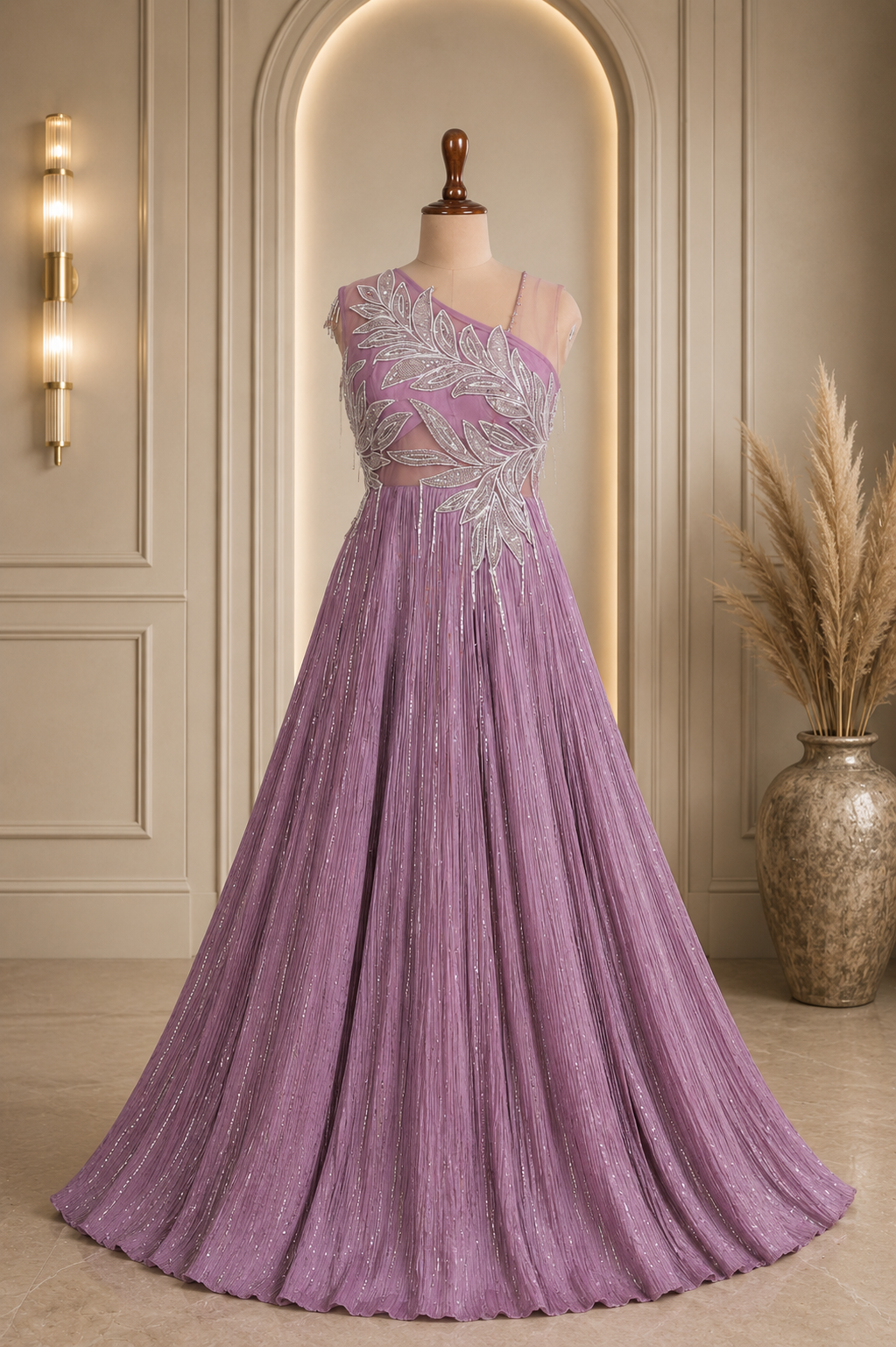 beautiful Lavender Gown With Sequins And Cut Dana Work