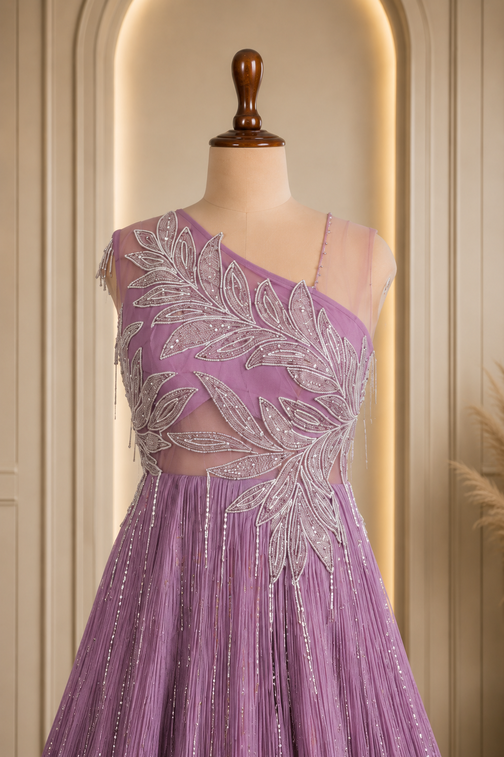 beautiful Lavender Gown With Sequins And Cut Dana Work