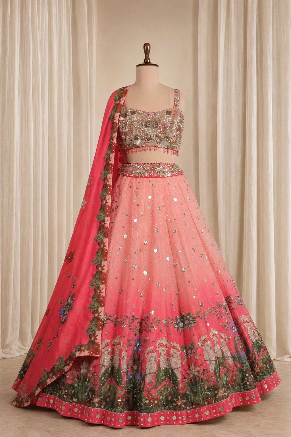 Amazing Designer Replica Lehenga With Heavy Sequins, Mirror And Designer Work