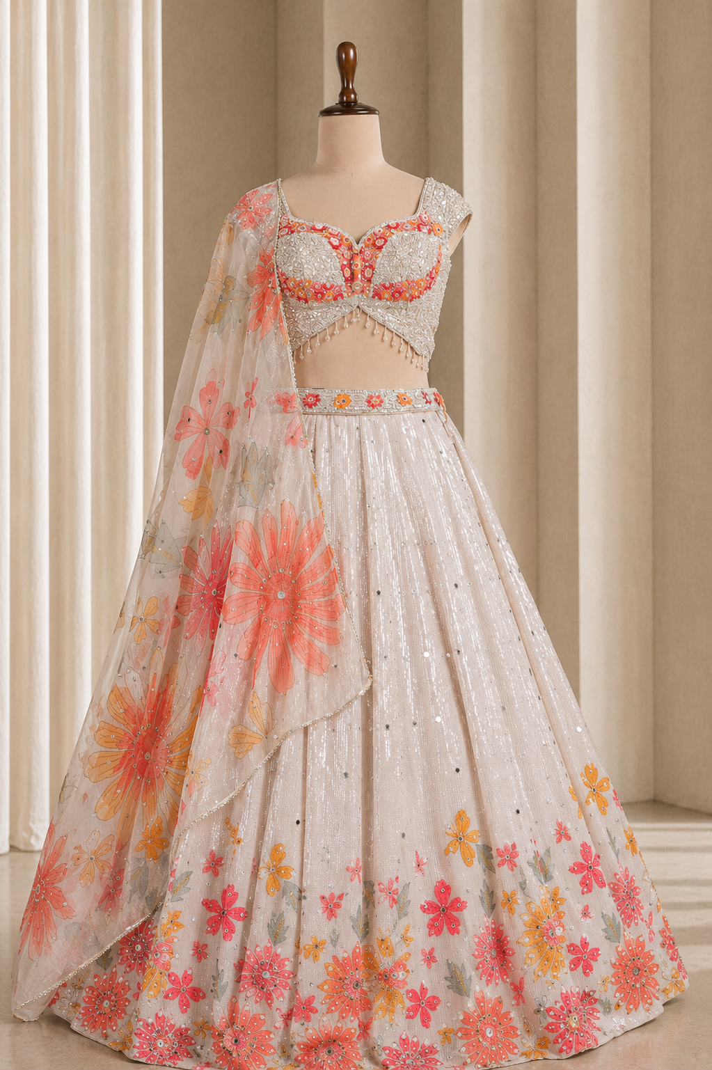 Amazing Beige-Pink Fancy lehenga With Heavy Sequins And Cut Dana Work With Butterfly Blouse