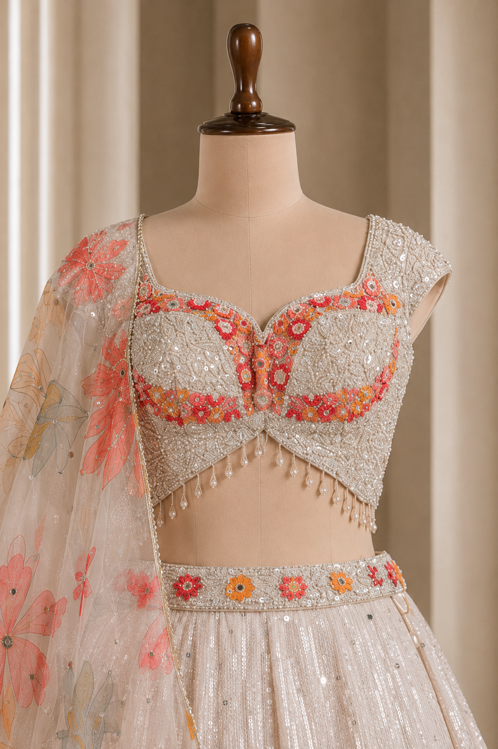 Amazing Beige-Pink Fancy lehenga With Heavy Sequins And Cut Dana Work With Butterfly Blouse