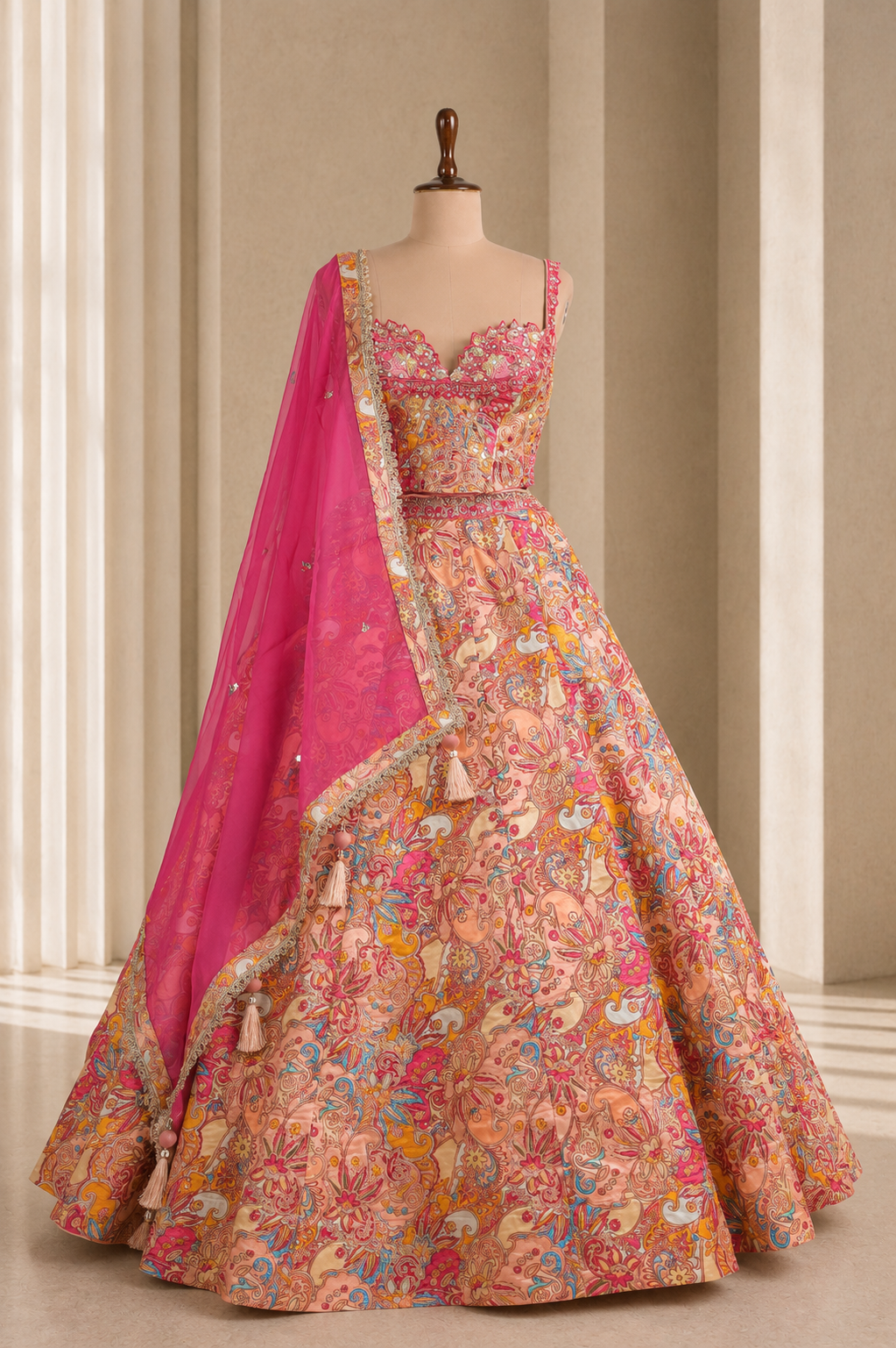 Attractive Multicolored Corset Lehenga With Designer Sequins And Cut Dana Work