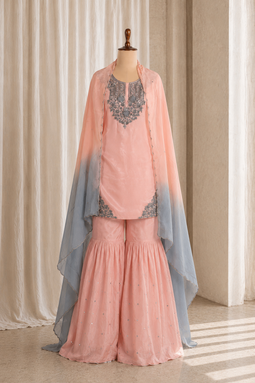 Flared Georgette Garara Suits  in Pink Color