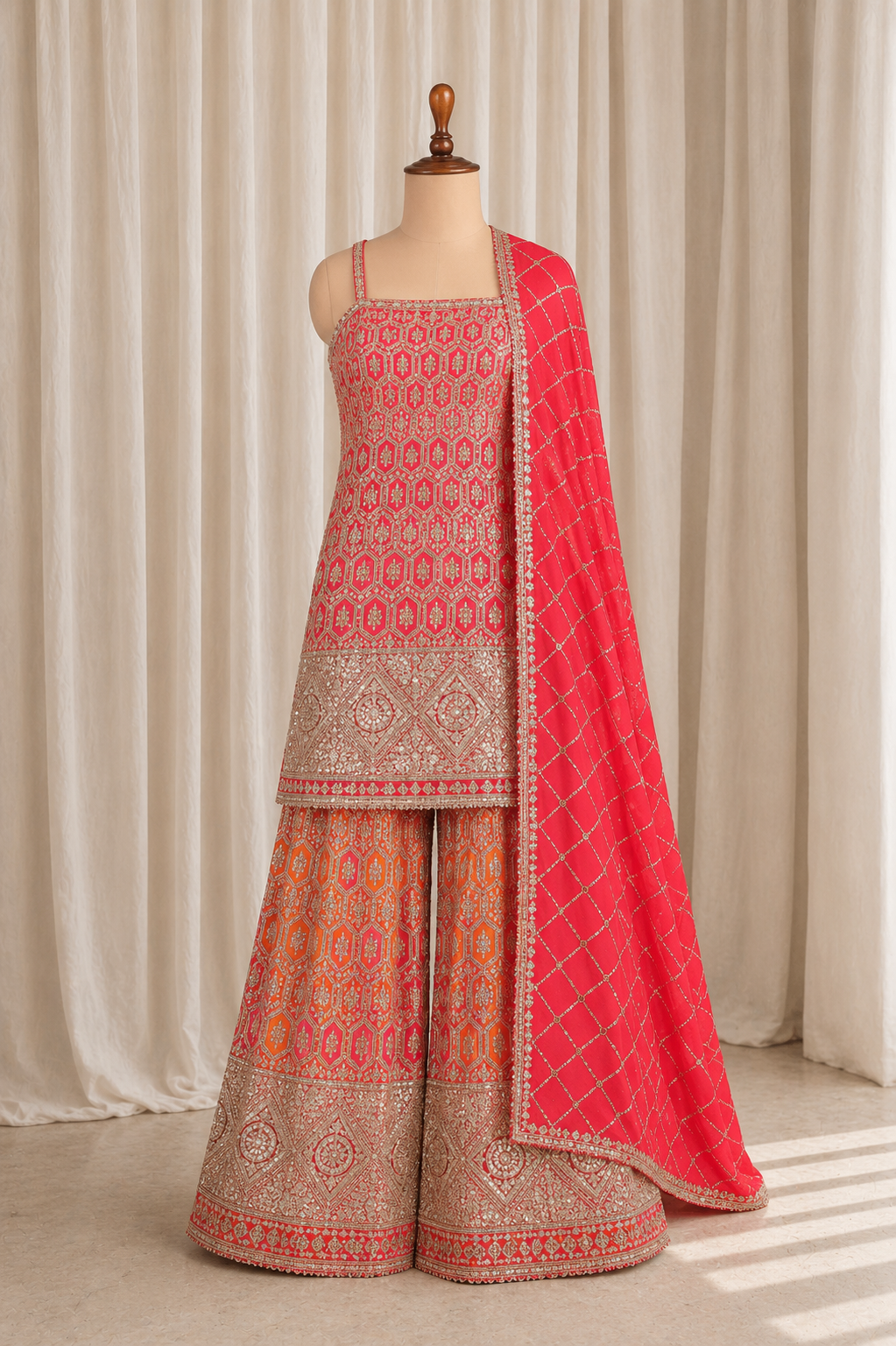 Festive Rani-Orange Designer Palazzo Suit