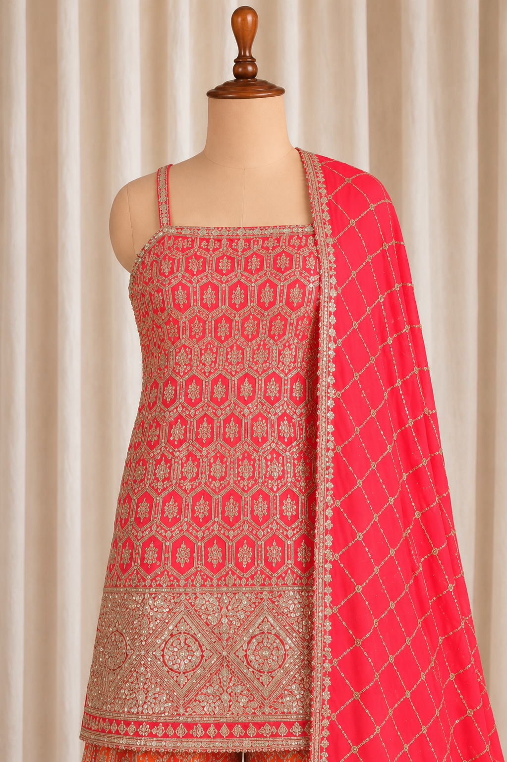 Festive Rani-Orange Designer Palazzo Suit