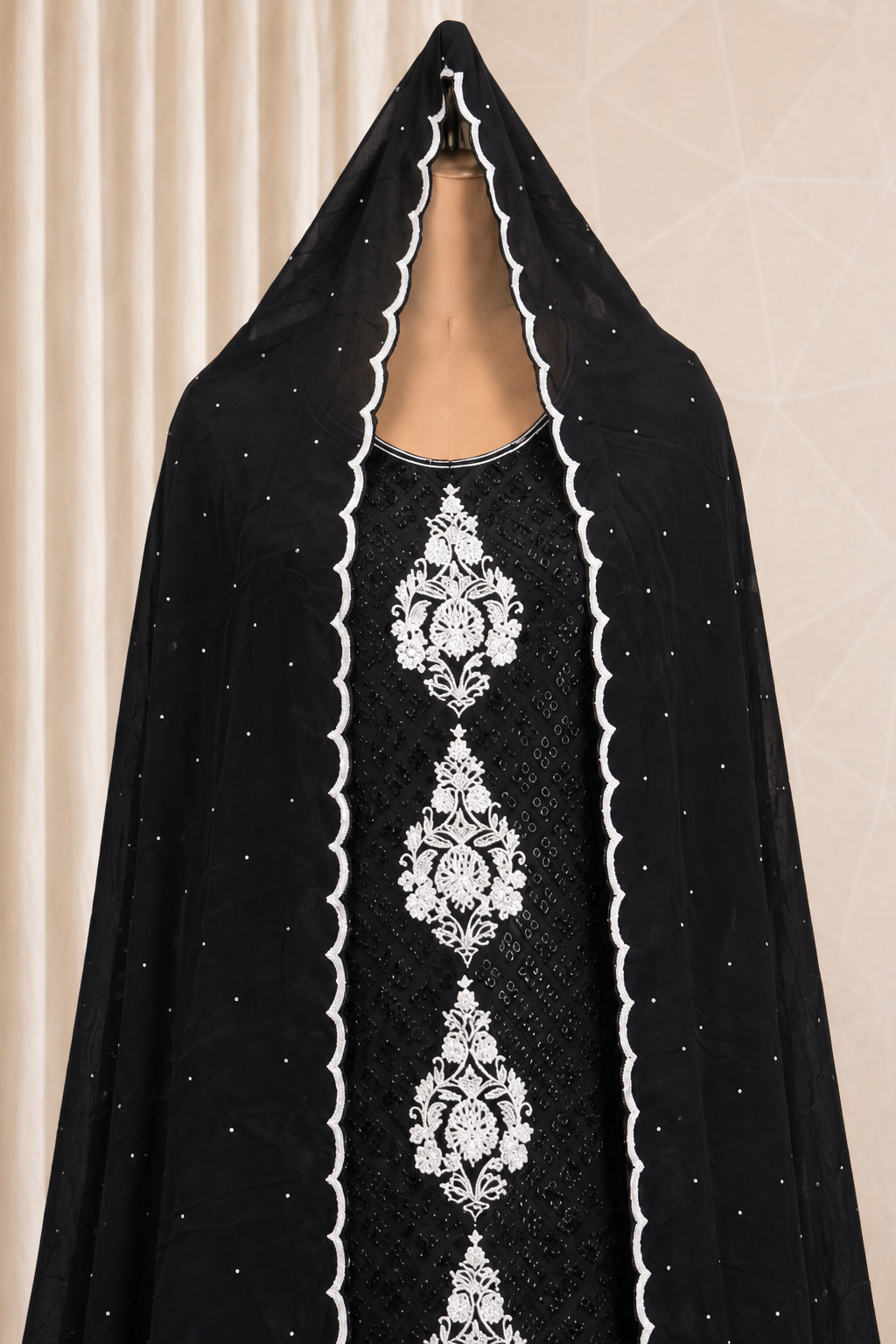 Black And White Embroidered Long Kurti Palazzo Suit