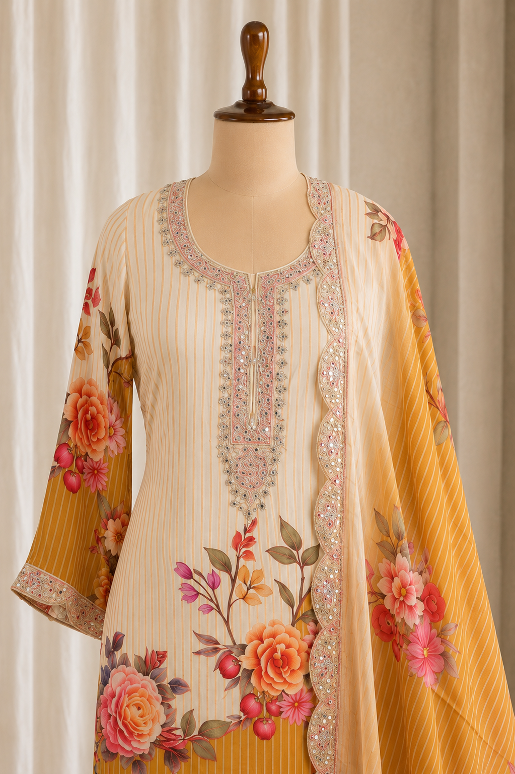 Gorgeous Mustard-Beige Long Kurti and Straight Pants Salwar Suit