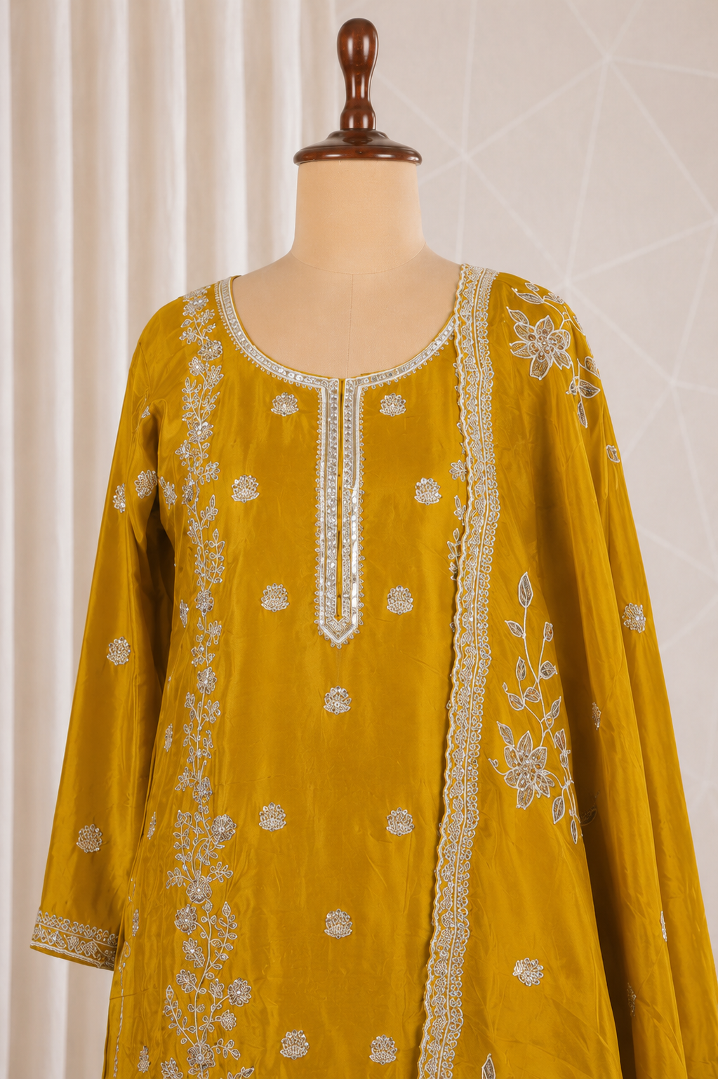 Embroidered Straight Cut Suit In Mustard Color