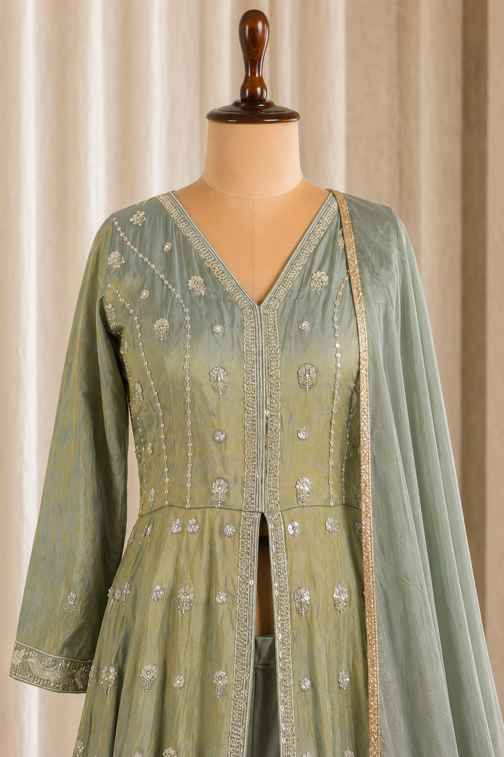 Stunning Aqua Green Centre Cut Salwar Suit With Straight Pants