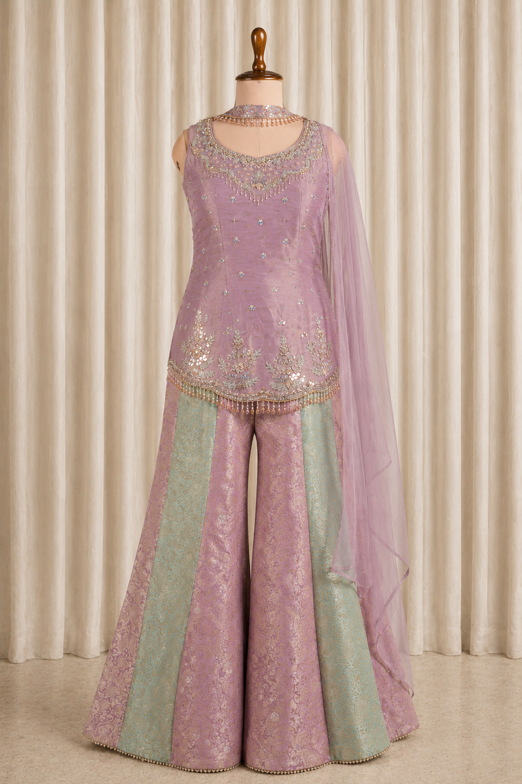 Amazing Lavender-Aqua Multicolored Palazzo Suit