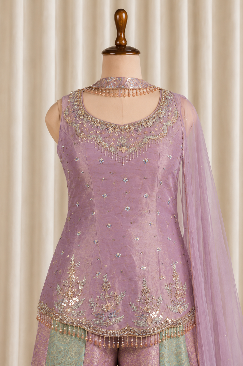 Amazing Lavender-Aqua Multicolored Palazzo Suit