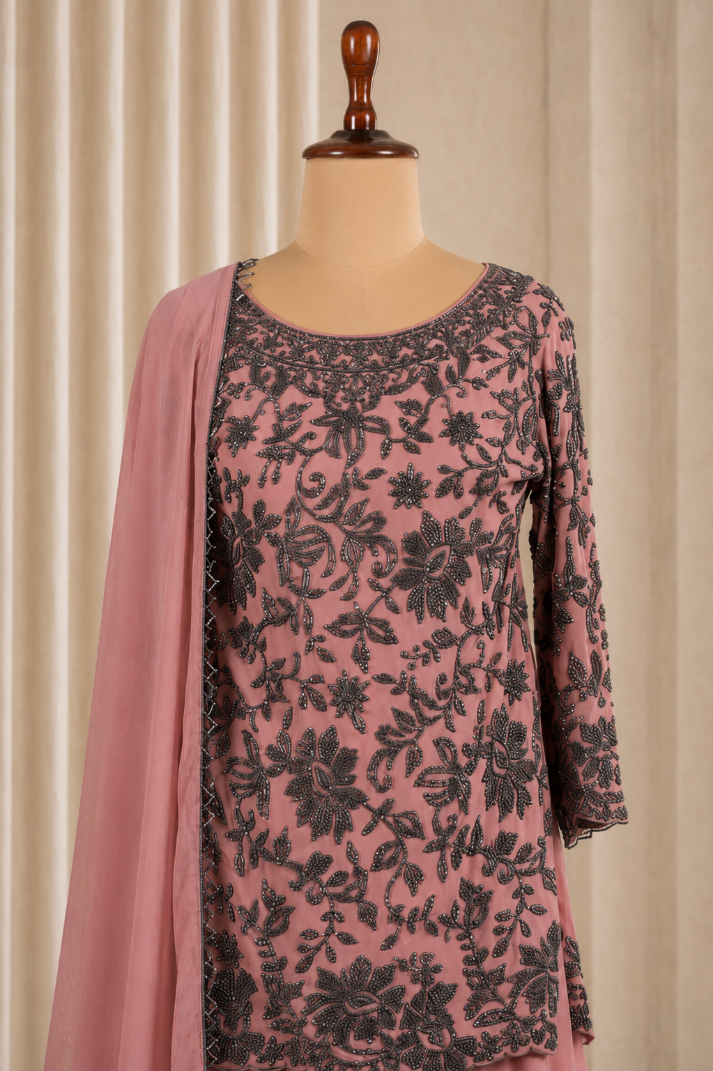 Attractive Light Pink Cut Work Kurti-Palazzo Suit