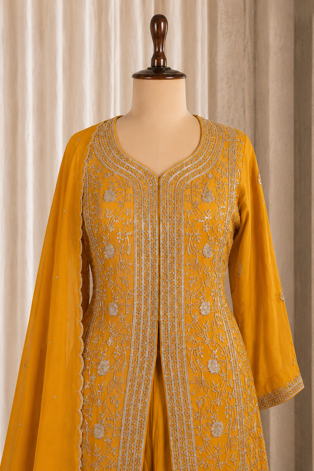 Beautiful Mustard Centre Cut Kurti-Palazzo Suit