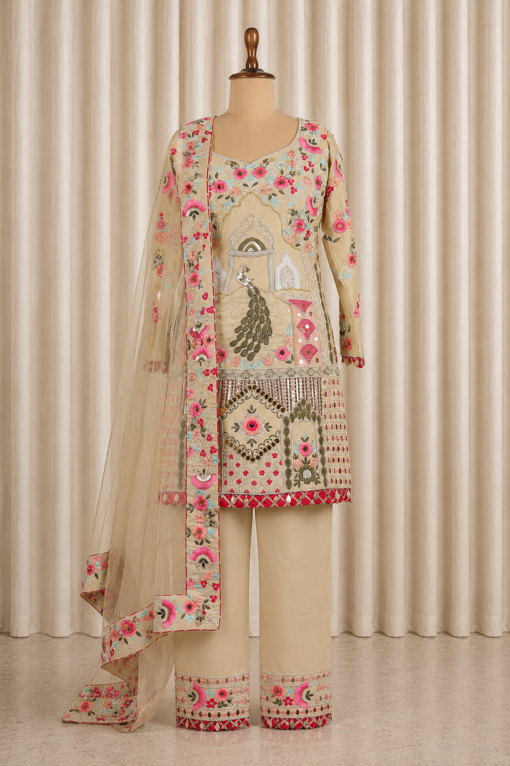 Traditional Straight Cut Kurti-Straight Pants Suit