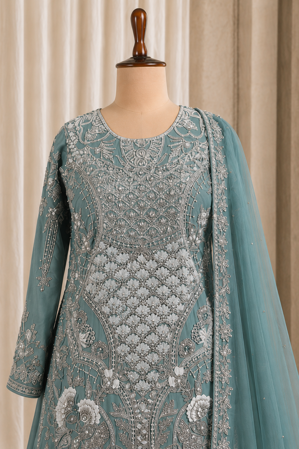 Incredible Aqua Cut Work Kurti With Palazzo Pants