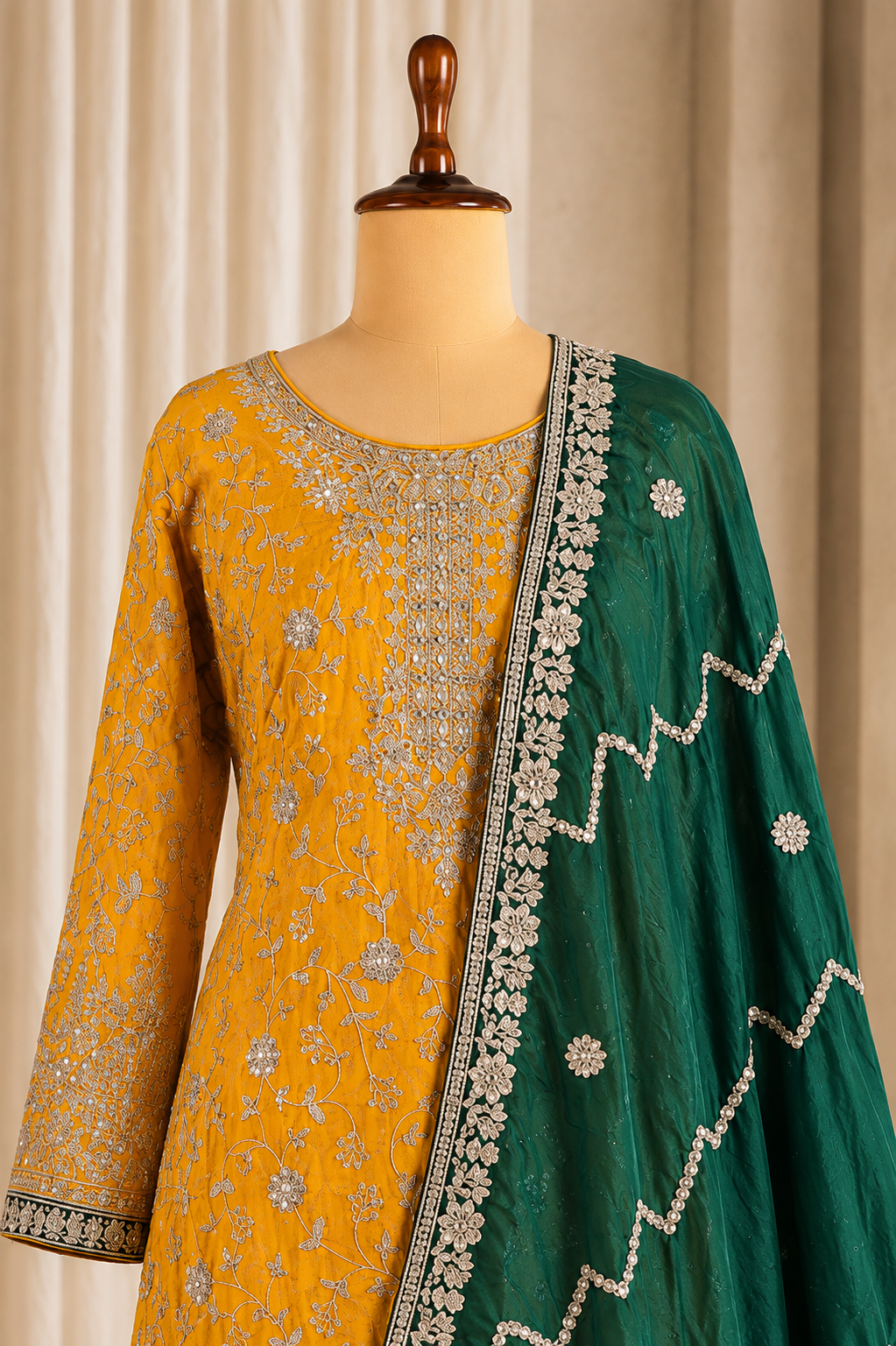 Attractive Yellow Kurti Style Palazzo Suit With Contrast Dupatta