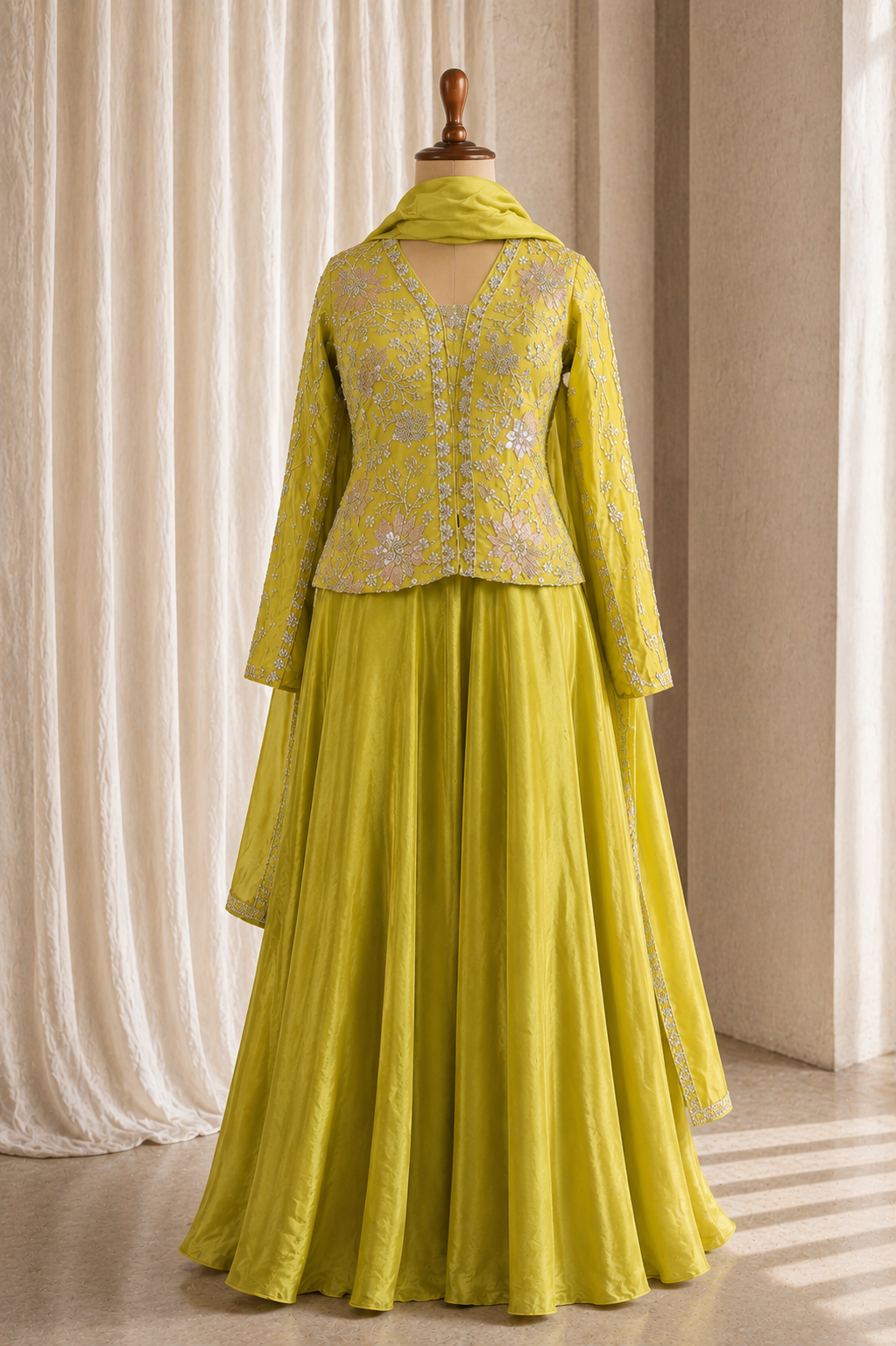 Gorgeous Bright Yellow Palazzo Suit With Long Blouse