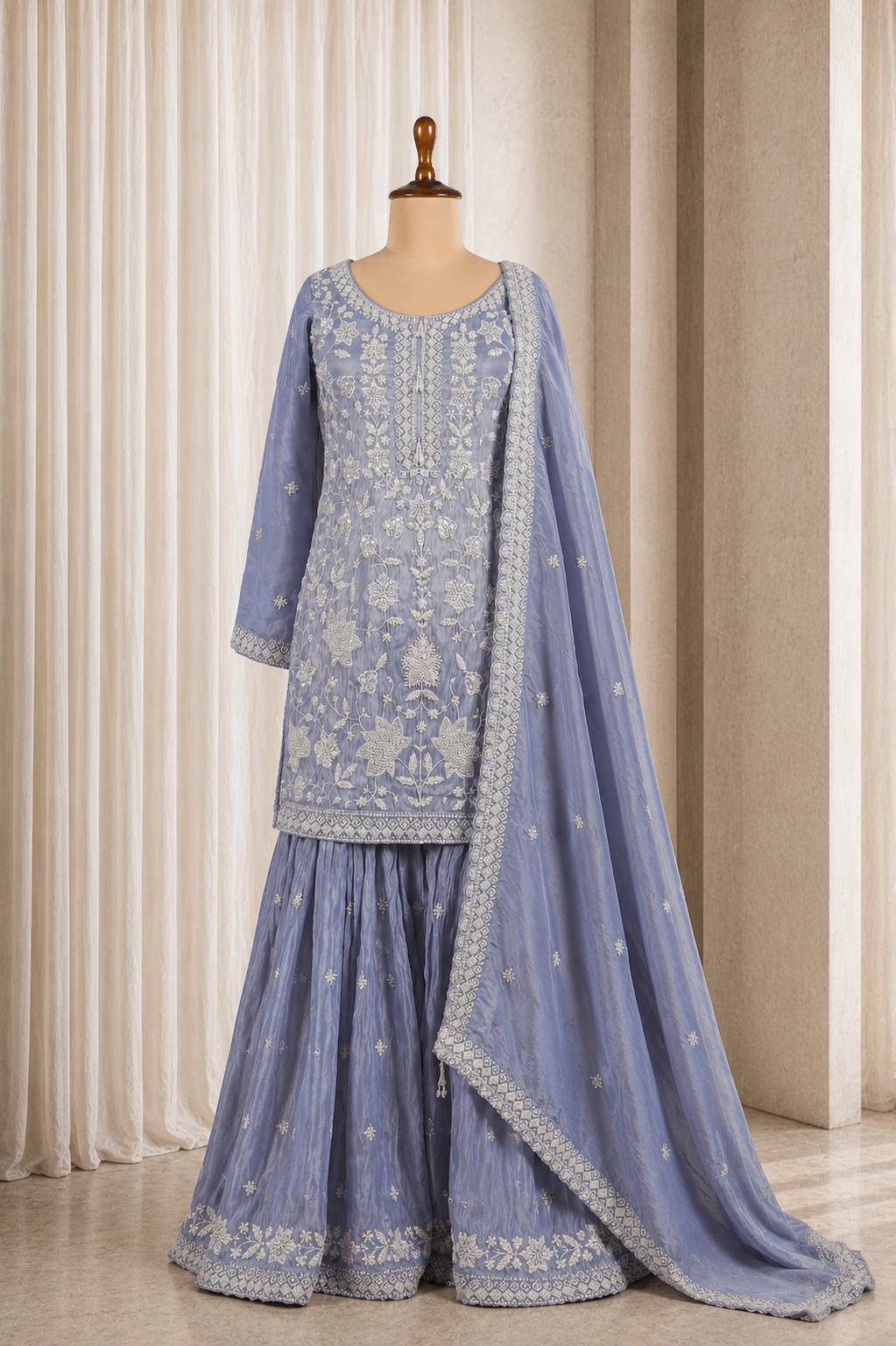 Light Slate Blue Kurti Style Palazzo Suit