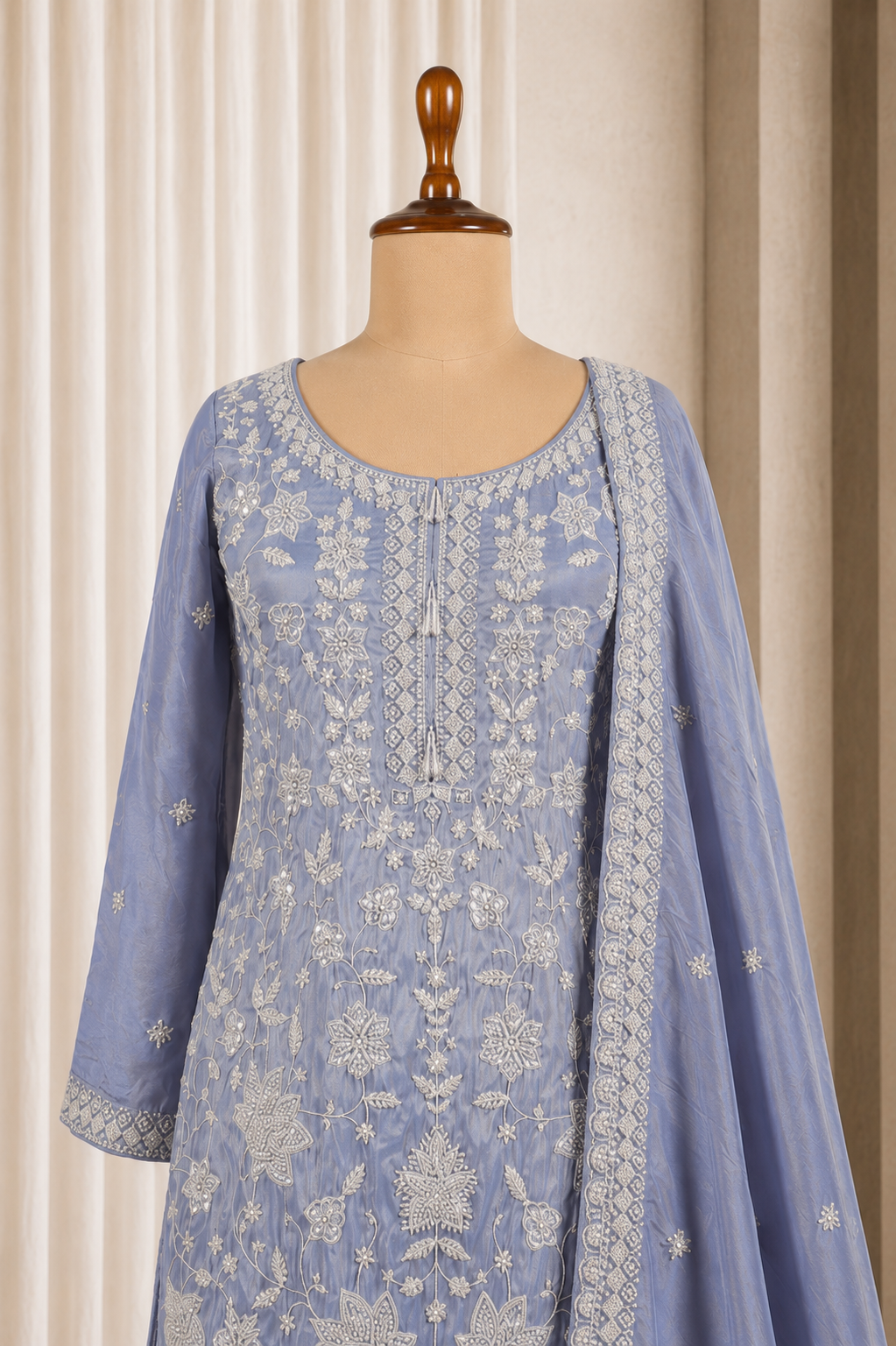 Light Slate Blue Kurti Style Palazzo Suit