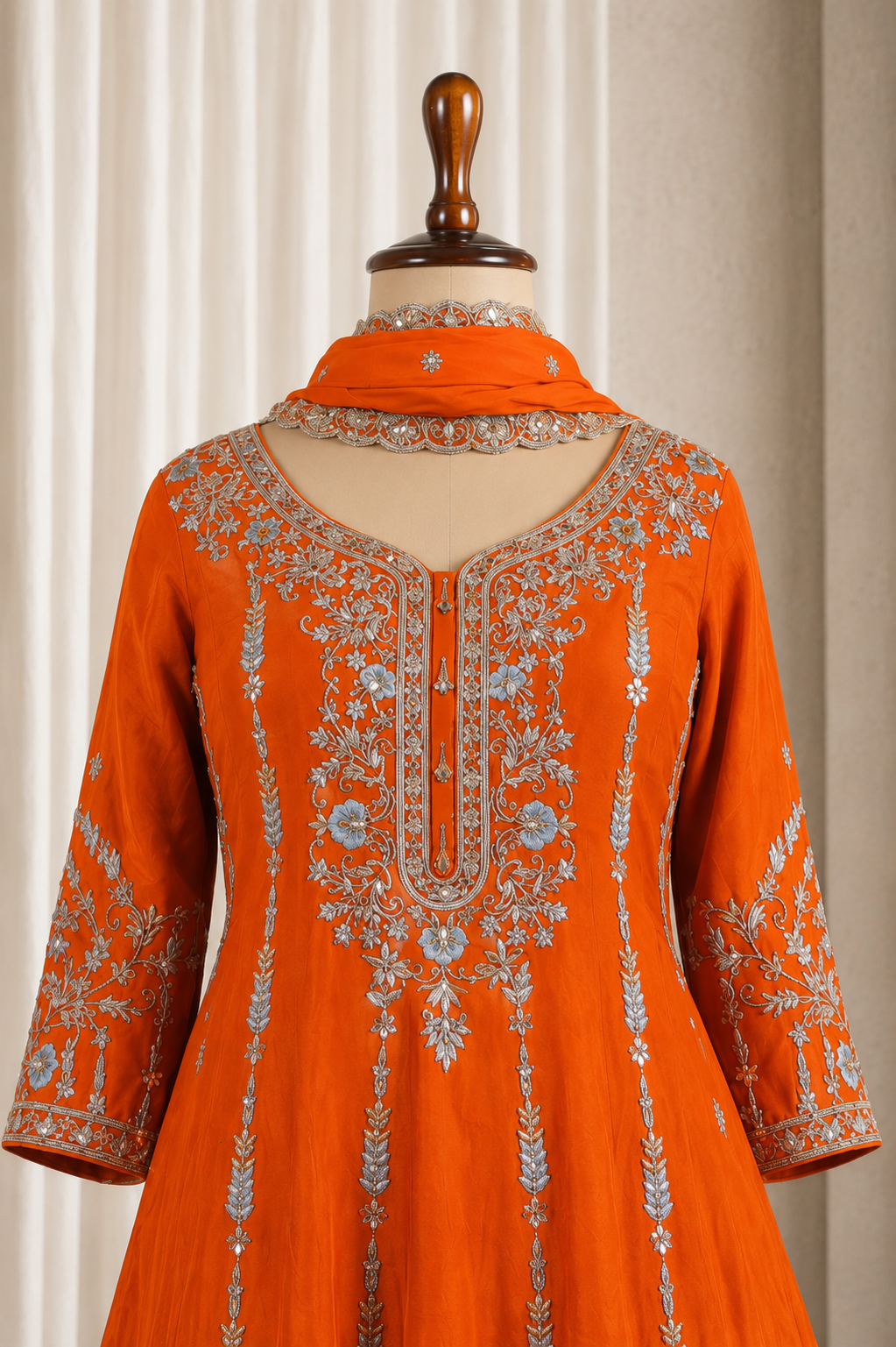 Bright orange Flared Kurta-Palazzo Suit