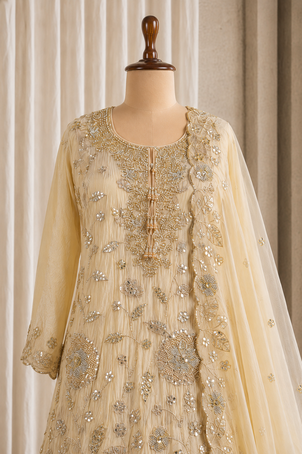 Royal Cut Work Beige Heavy Kurti-Palazzo Suit