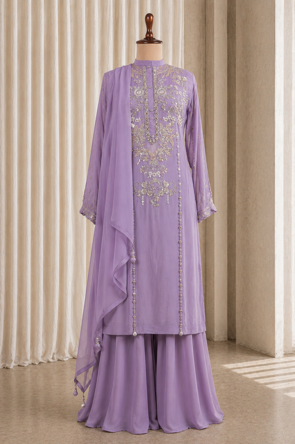 Modest Lavender Long Kurti Style Palazzo Suit