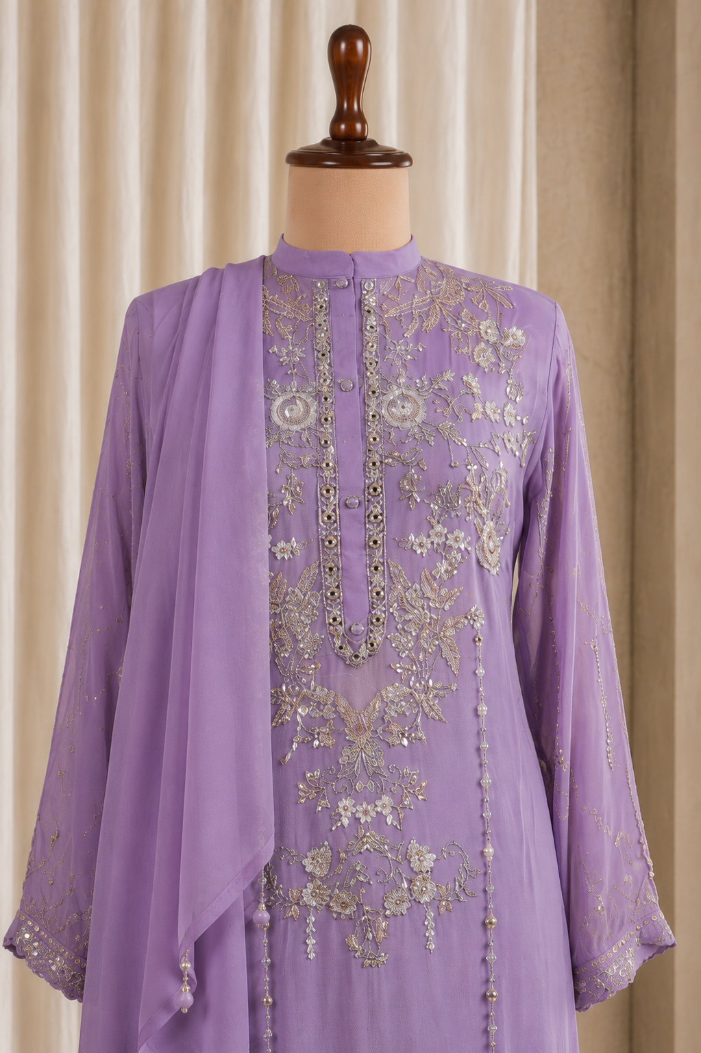 Modest Lavender Long Kurti Style Palazzo Suit