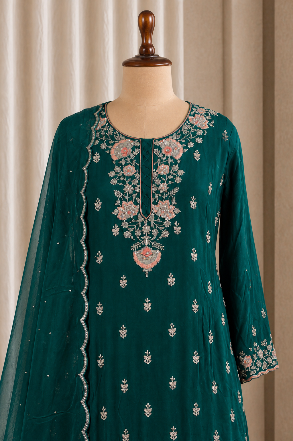 Stunning Bottle Green Kurti With Gharara Pants Suit