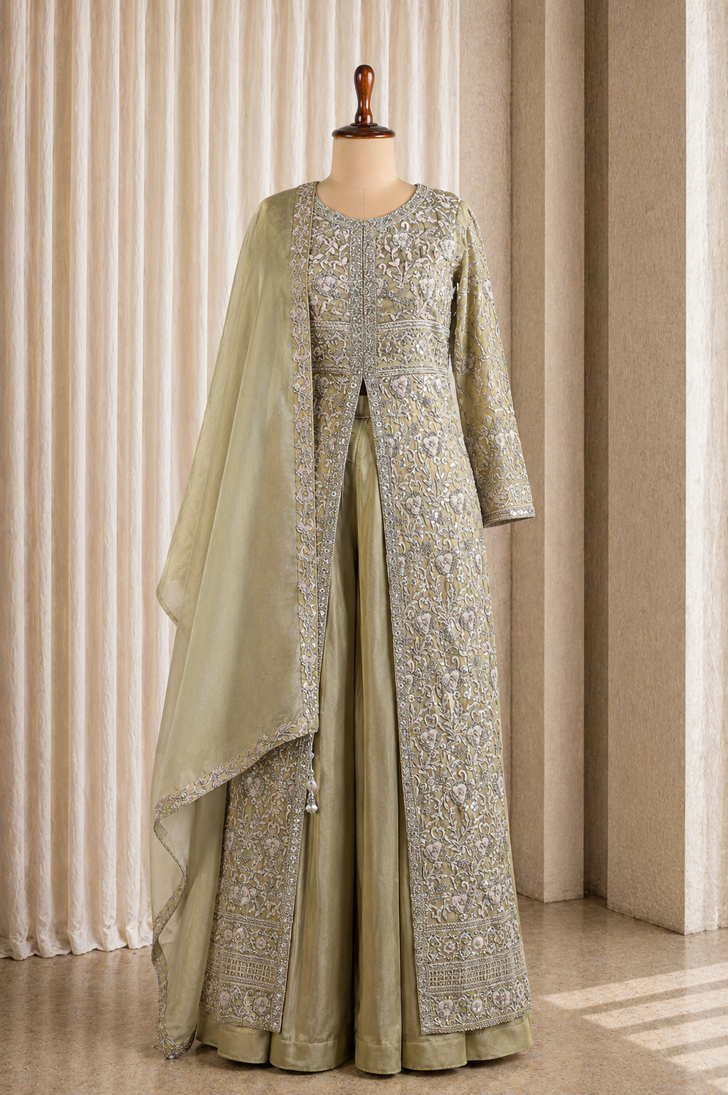 Long Centre Cut Style Mint Green Kurti Style Suit
